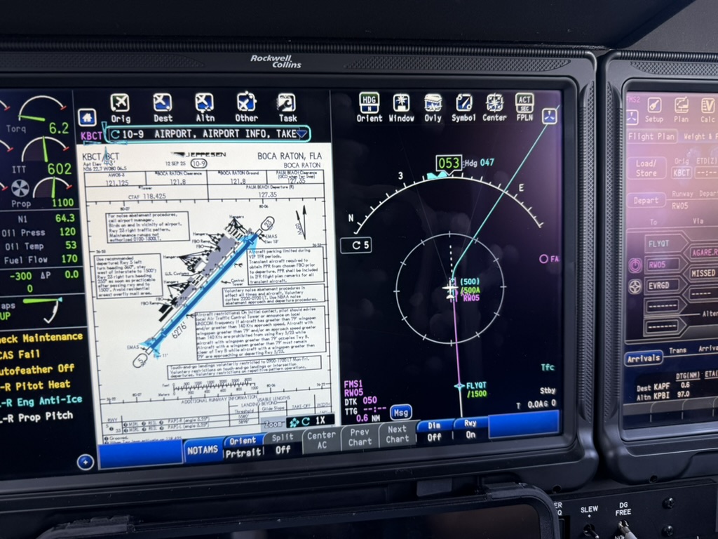 Rockwell Collins flight deck display showing an airport diagram and navigation information
