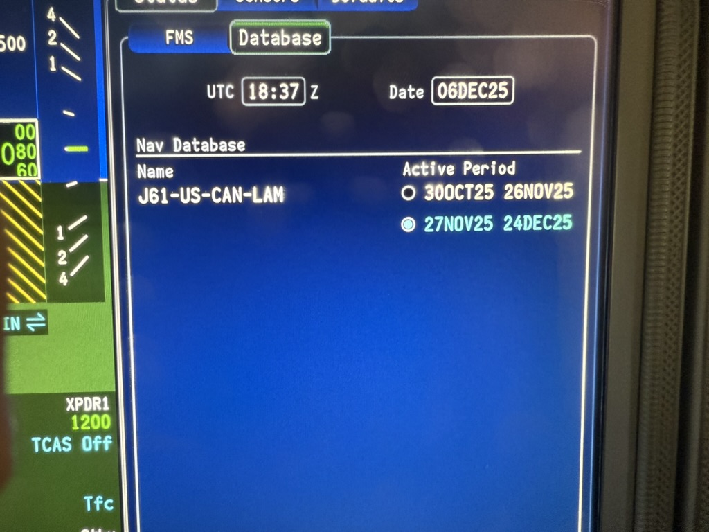 Cockpit navigation database screen